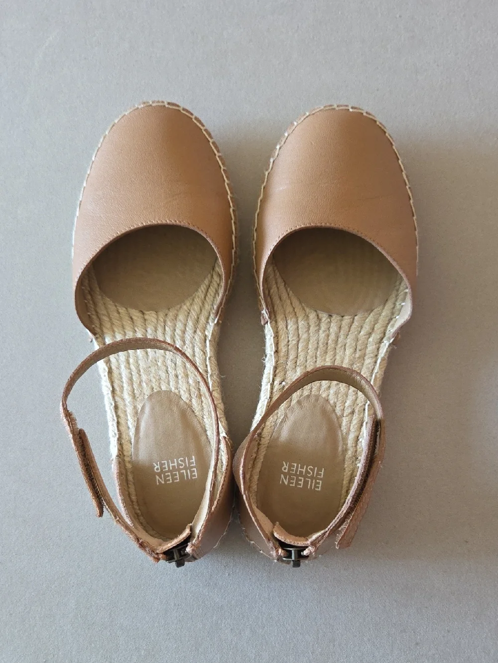 Eileen Fisher Tan Lala Leather Ankle-Strap Espadrille Vacay Summer Travel Size 7
